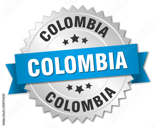 Colombia round silver badge with blue ribbon