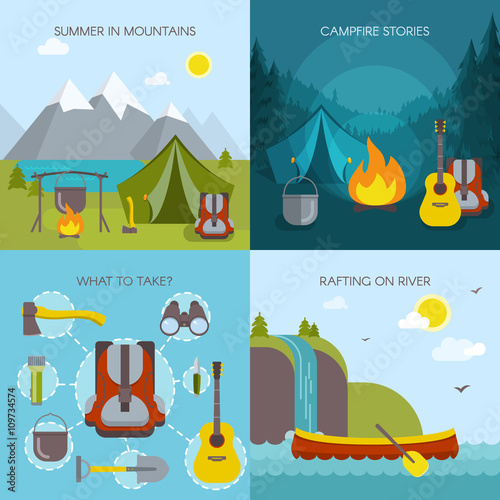 Camping Square Icons Set