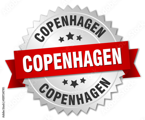 Copenhagen round silver badge with red ribbon