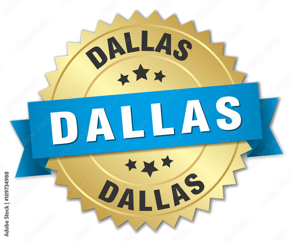 Dallas round golden badge with blue ribbon Dallas round golden badge with blue ribbon