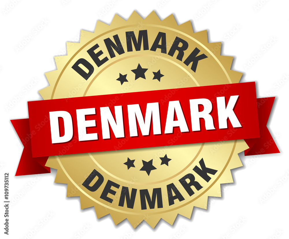 Denmark round golden badge with red ribbon Denmark round golden badge with red ribbon
