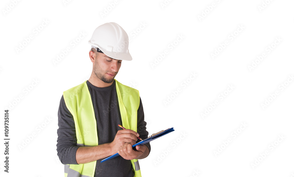 Fototapeta premium man construction engineer control list
