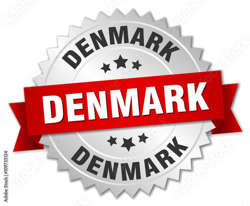 Denmark round silver badge with red ribbon