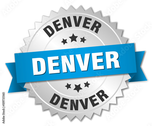 Denver round silver badge with blue ribbon