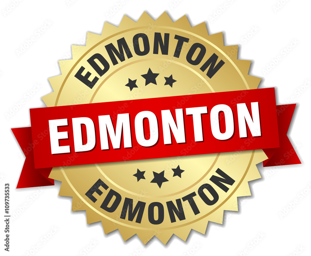 Edmonton round golden badge with red ribbon Edmonton round golden badge with red ribbon