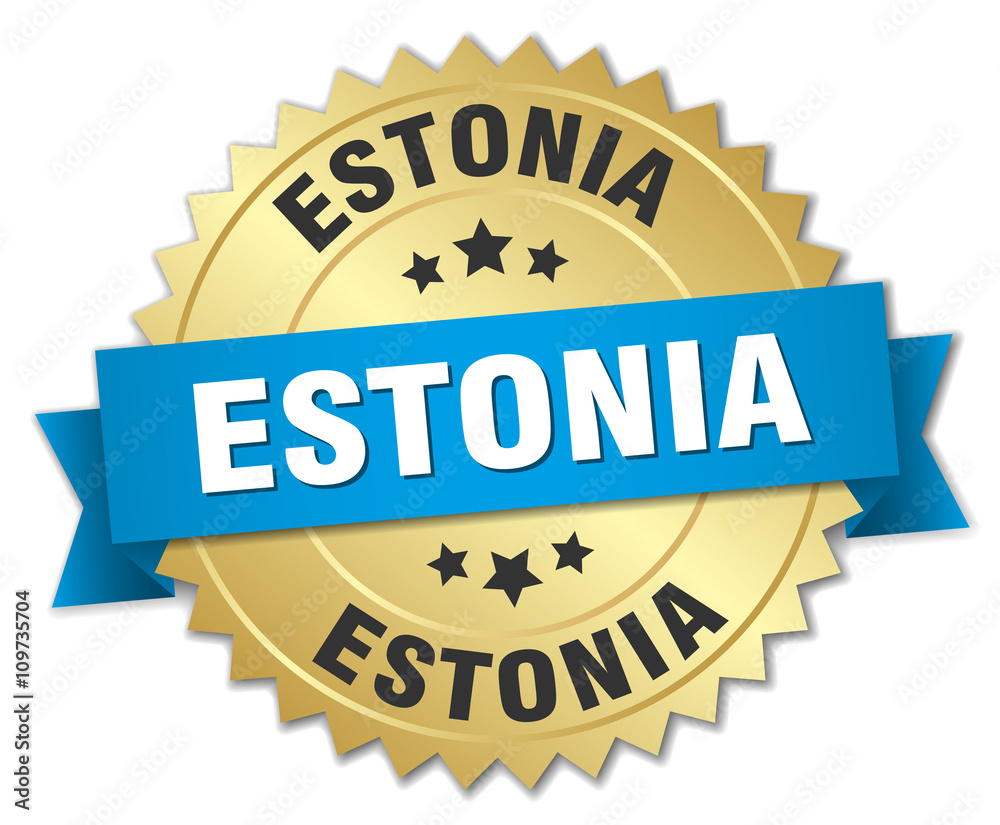 Estonia round golden badge with blue ribbon Estonia round golden badge with blue ribbon