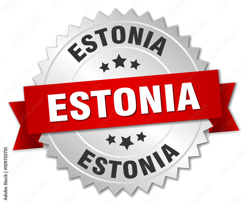 Estonia round silver badge with red ribbon Estonia round silver badge with red ribbon