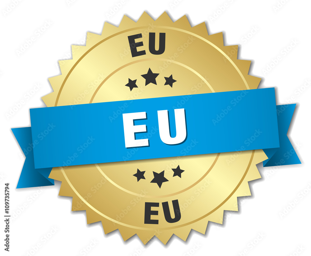 eu round golden badge with blue ribbon eu round golden badge with blue ribbon