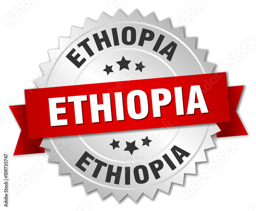 Ethiopia  round silver badge with red ribbon