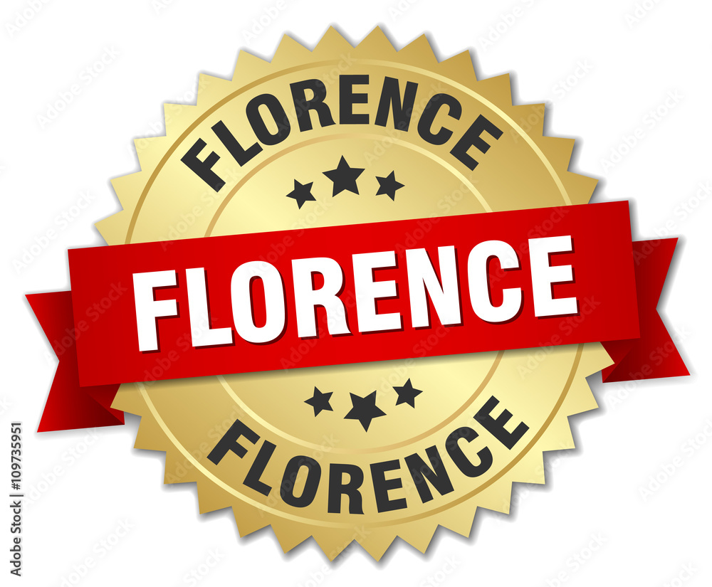Florence round golden badge with red ribbon Florence round golden badge with red ribbon