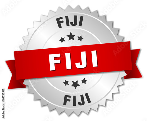 Fiji round silver badge with red ribbon