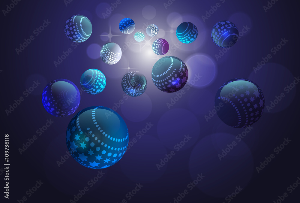 blue glowing orbs flying in space.vector illustration