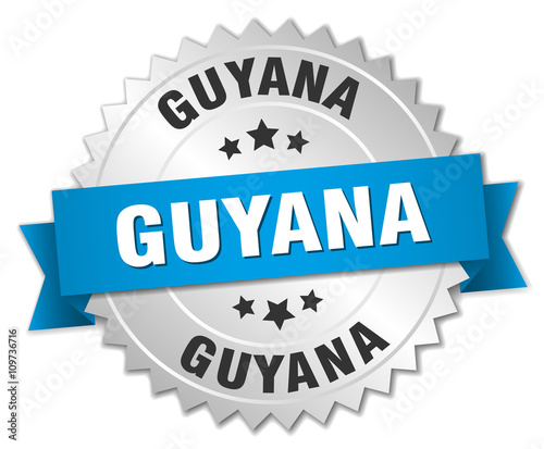 Guyana round silver badge with blue ribbon