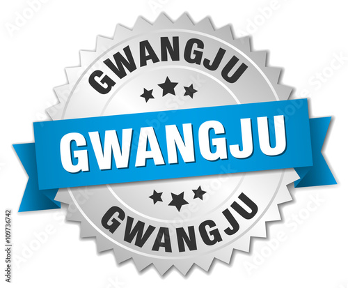 Gwangju round silver badge with blue ribbon