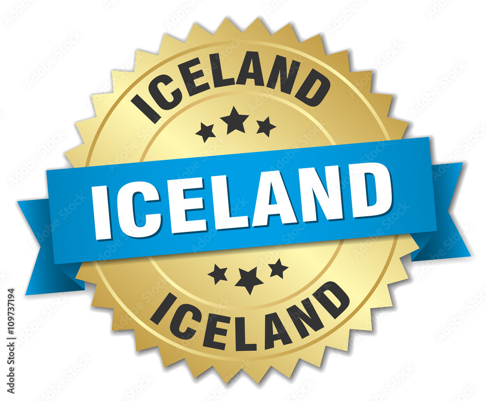Iceland round golden badge with blue ribbon Iceland round golden badge with blue ribbon