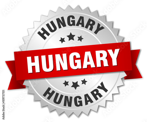 Hungary  round silver badge with red ribbon