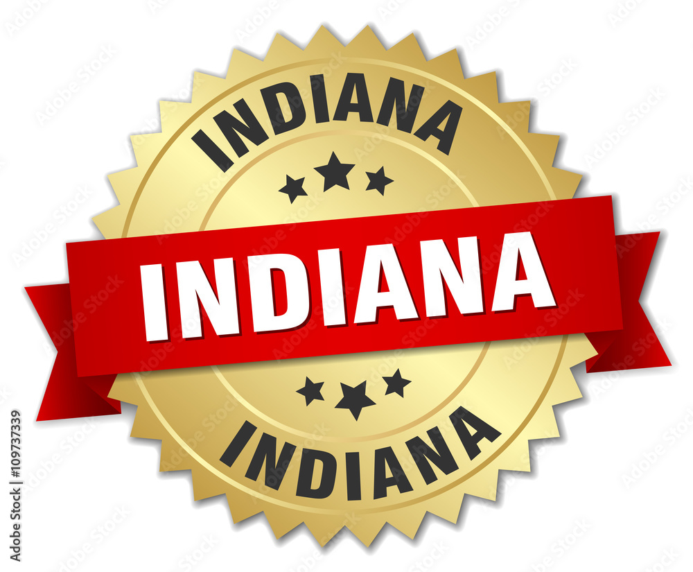 Indiana round golden badge with red ribbon Indiana round golden badge with red ribbon