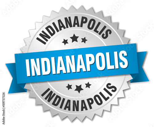 Indianapolis round silver badge with blue ribbon
