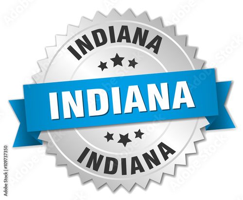Indiana round silver badge with blue ribbon