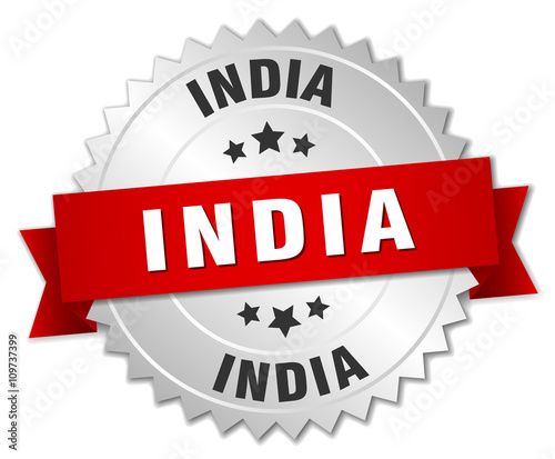 India round silver badge with red ribbon