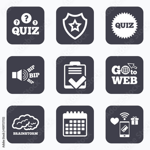Quiz icons. Checklist and brainstorm symbols.