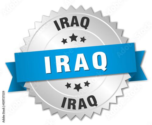 Iraq round silver badge with blue ribbon