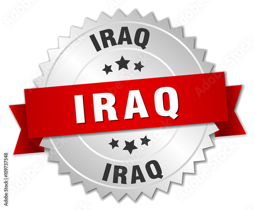 Iraq round silver badge with red ribbon