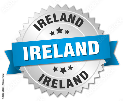 Ireland round silver badge with blue ribbon