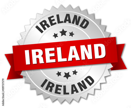 Ireland round silver badge with red ribbon