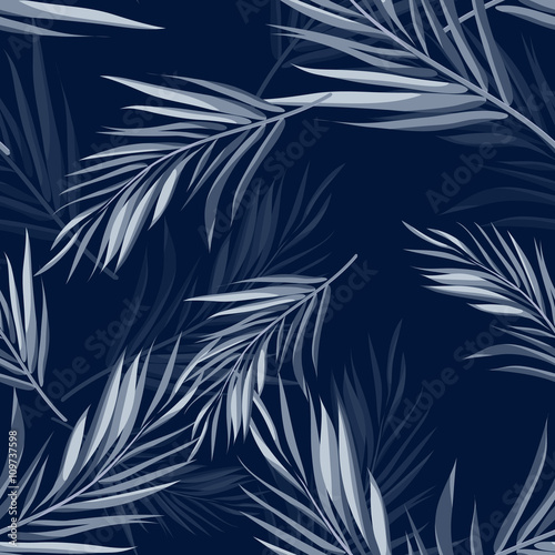 Tropikalny bezszwowe tło kamuflażu monochromatyczne niebieski indygo z liści i kwiatów
