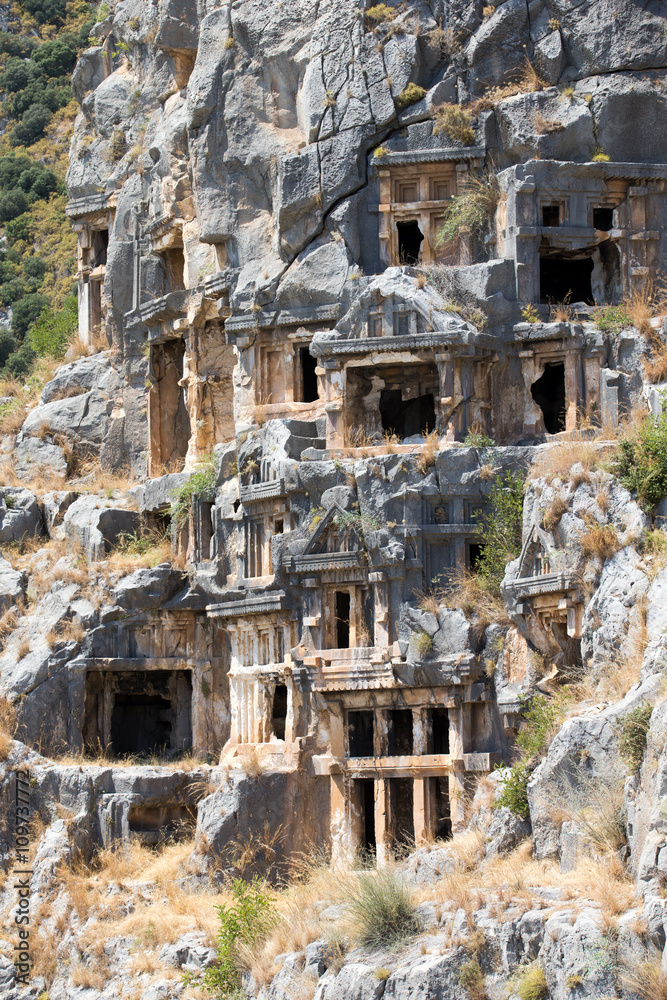 Ancient rock-cut tombs in Myra, Demre, Turkey Ancient rock-cut tombs in Myra, Demre, Turkey