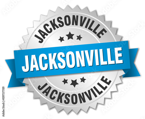 Jacksonville round silver badge with blue ribbon