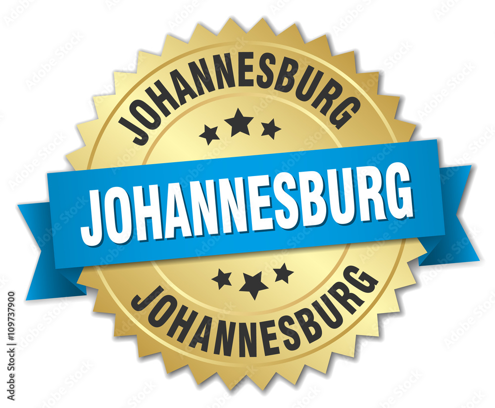 Johannesburg round golden badge with blue ribbon