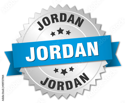 Jordan round silver badge with blue ribbon