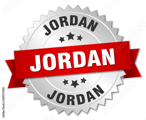 Jordan round silver badge with red ribbon
