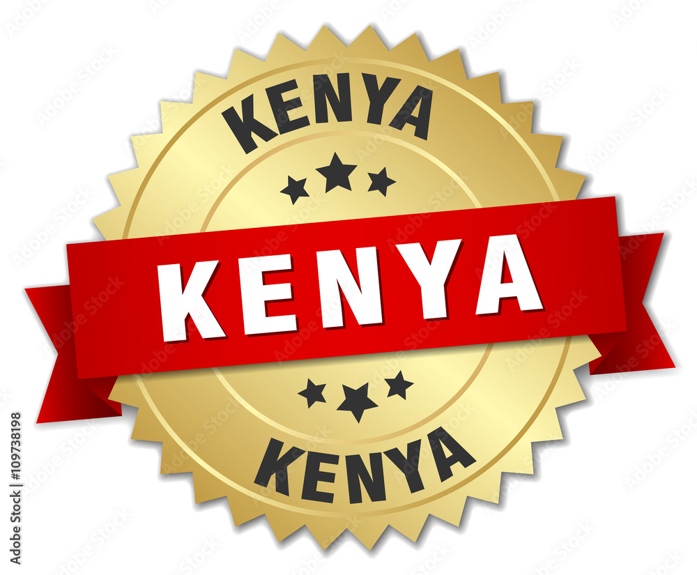Kenya round golden badge with red ribbon Kenya round golden badge with red ribbon