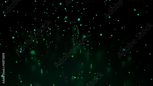Green Particles On Dark Shiny Background