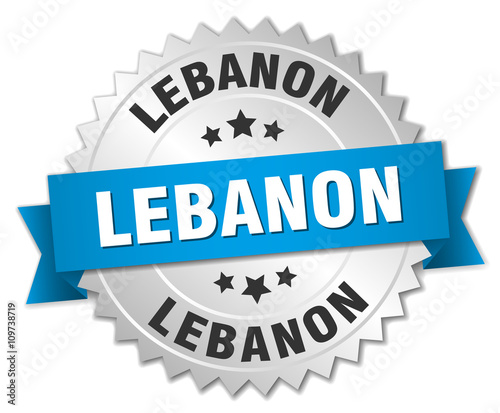 Lebanon round silver badge with blue ribbon