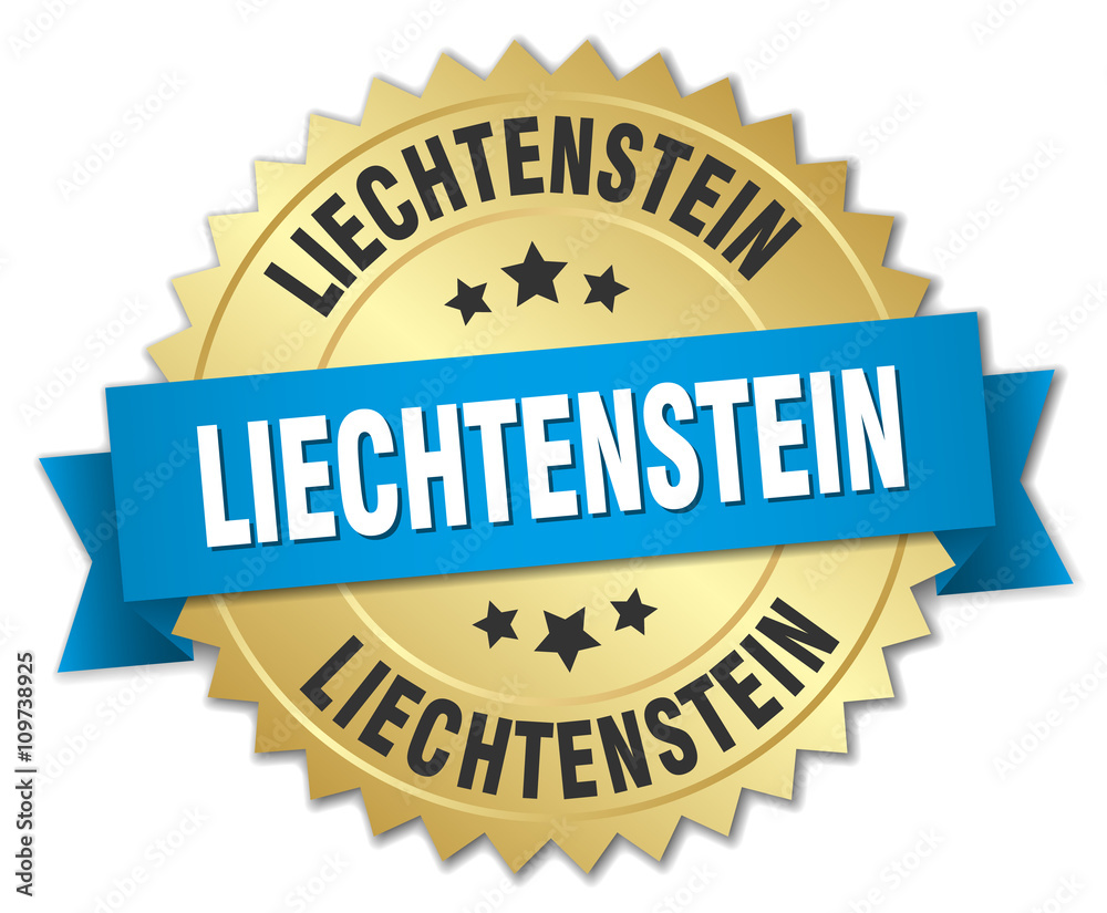Liechtenstein round golden badge with blue ribbon Liechtenstein round golden badge with blue ribbon