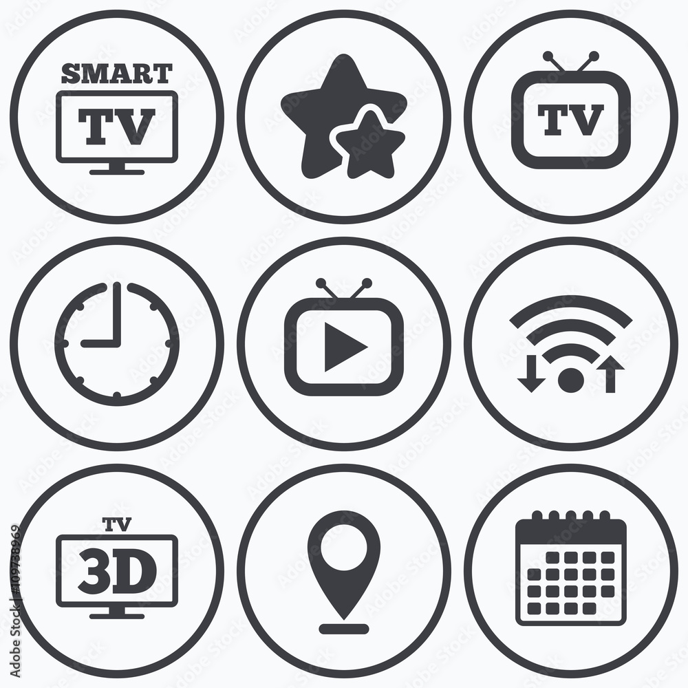Smart 3D TV mode icon. Retro television symbol. Smart 3D TV mode icon. Retro television symbol.