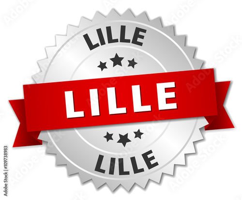 Lille  round silver badge with red ribbon