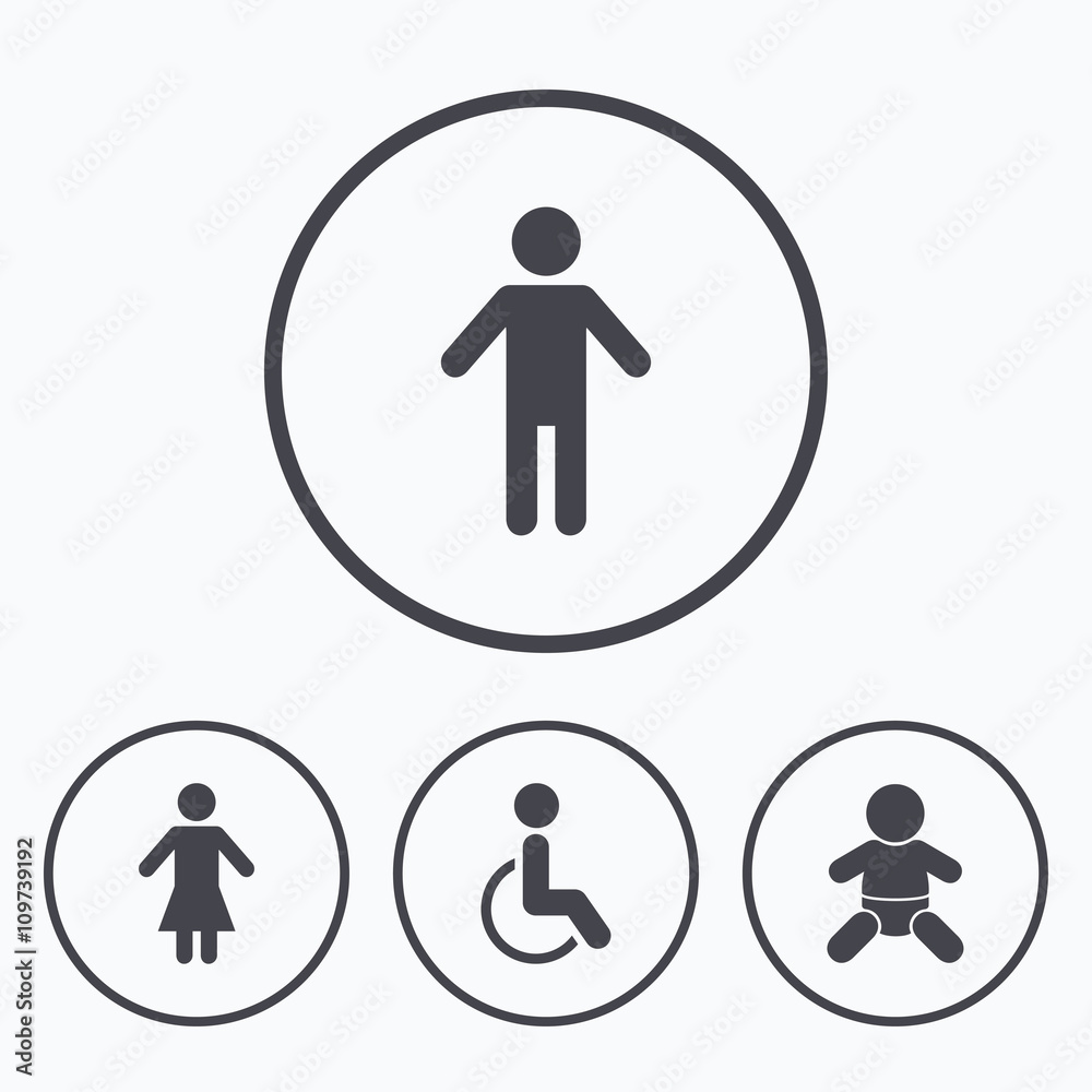 WC toilet icons. Human male or female signs. WC toilet icons. Human male or female signs.