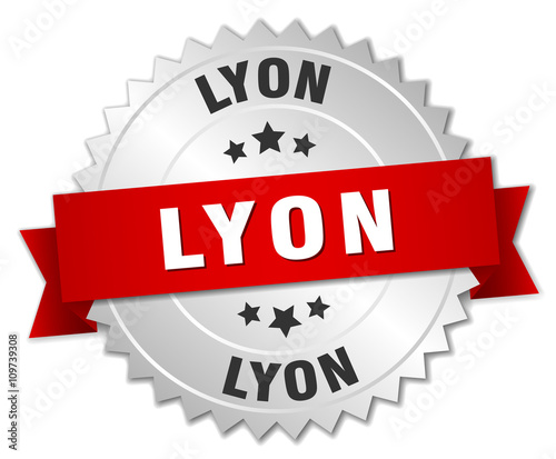 Lyon  round silver badge with red ribbon