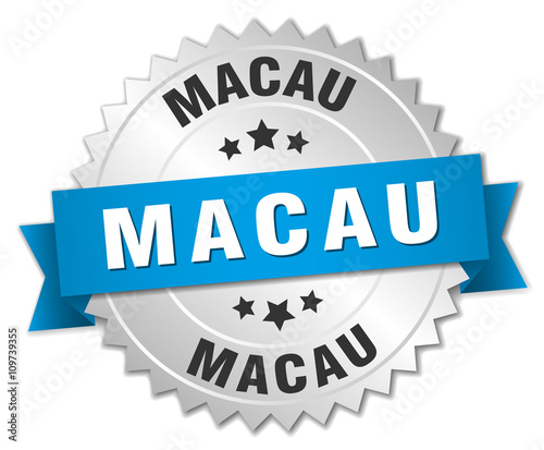 Macau round silver badge with blue ribbon