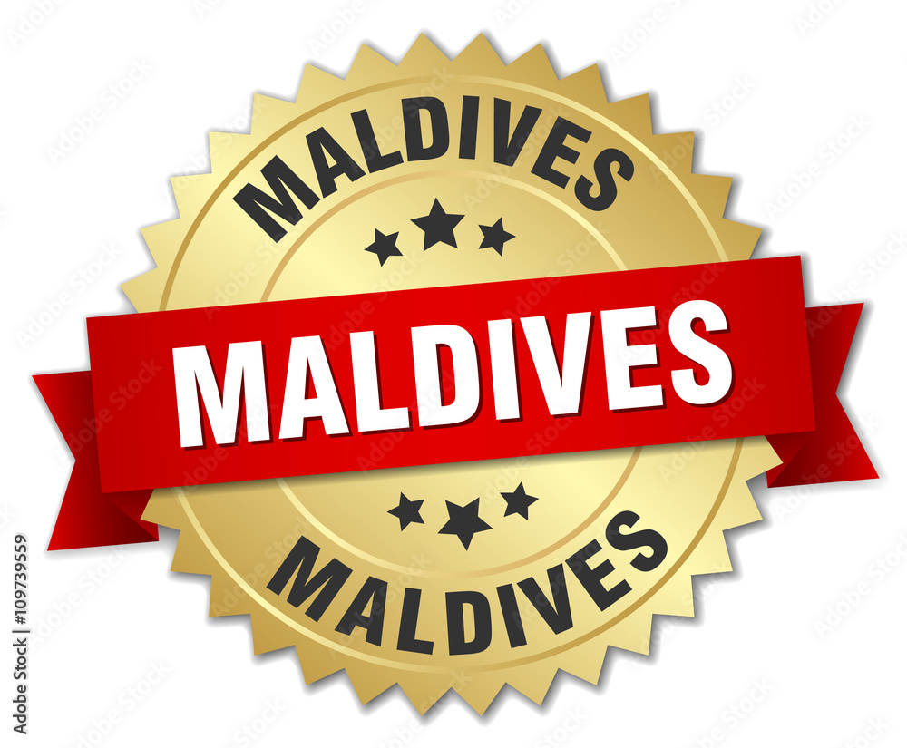 Maldives round golden badge with red ribbon Maldives round golden badge with red ribbon
