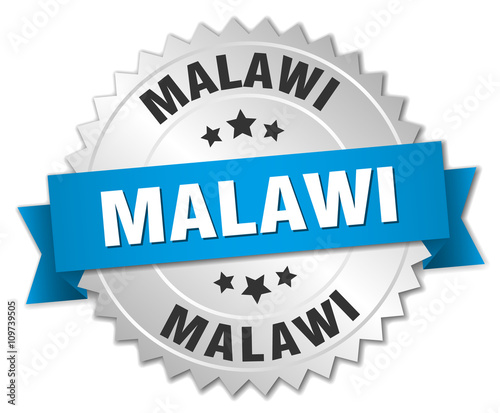 Malawi round silver badge with blue ribbon