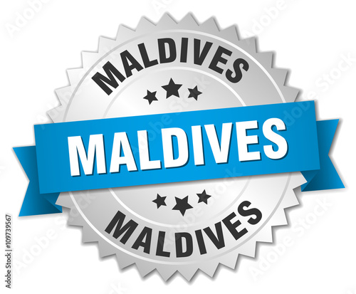 Maldives round silver badge with blue ribbon