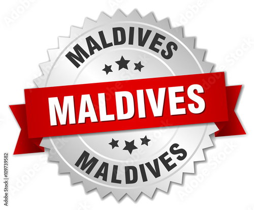 Maldives  round silver badge with red ribbon