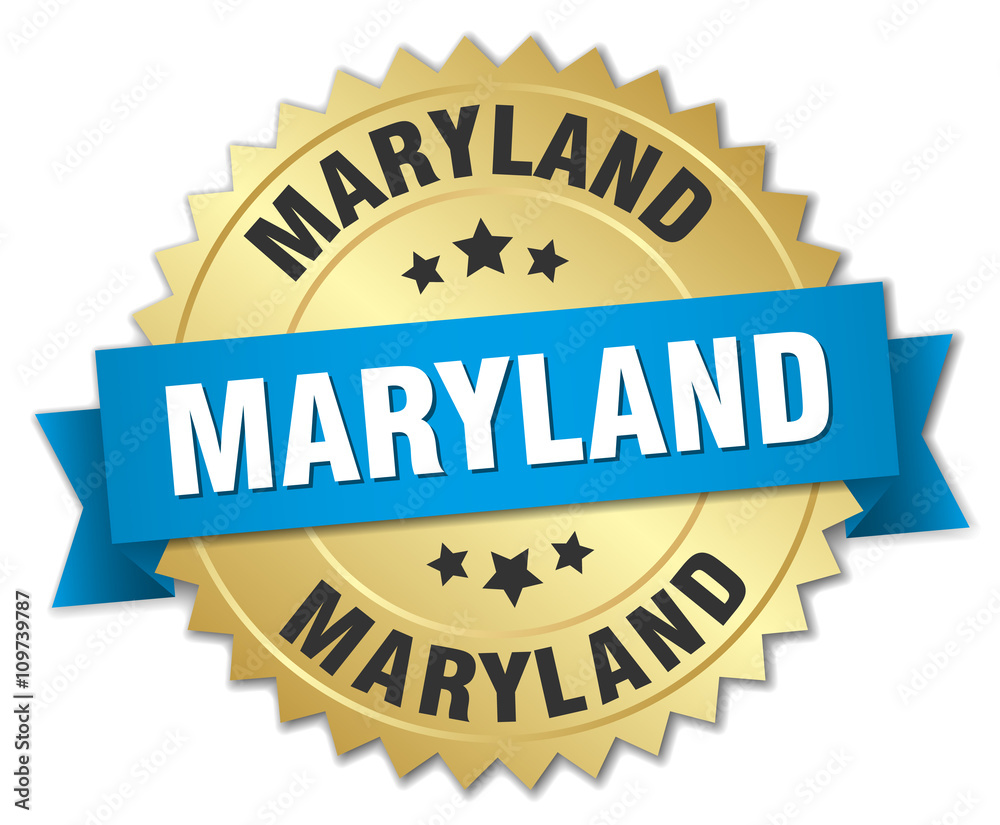 Maryland round golden badge with blue ribbon