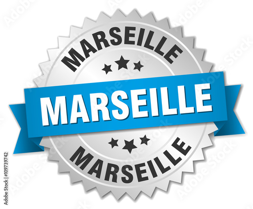 Marseille round silver badge with blue ribbon